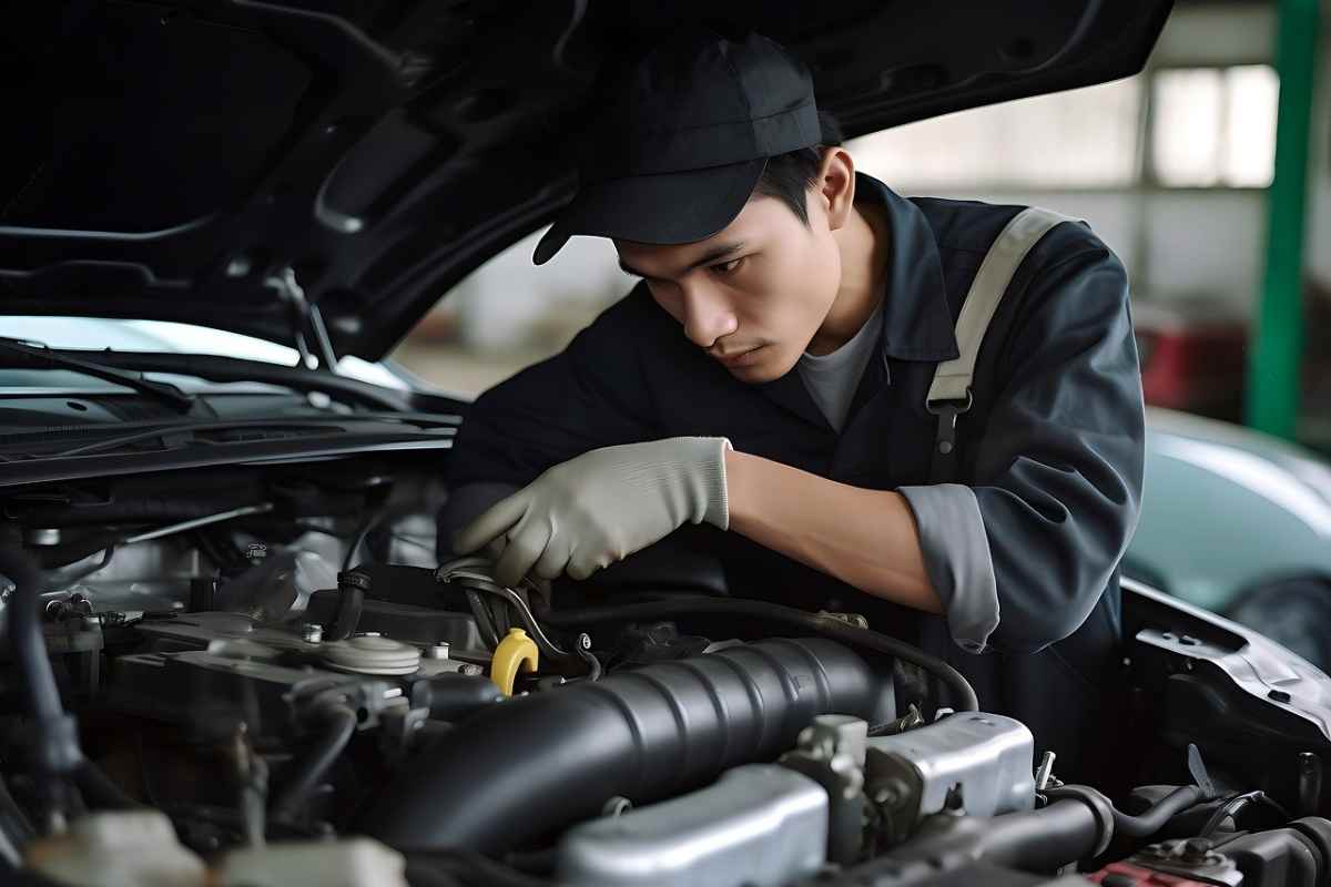 Meccanico al lavoro su una macchina