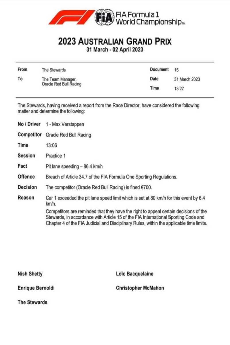 Comunicato F1 sanzione Verstappen