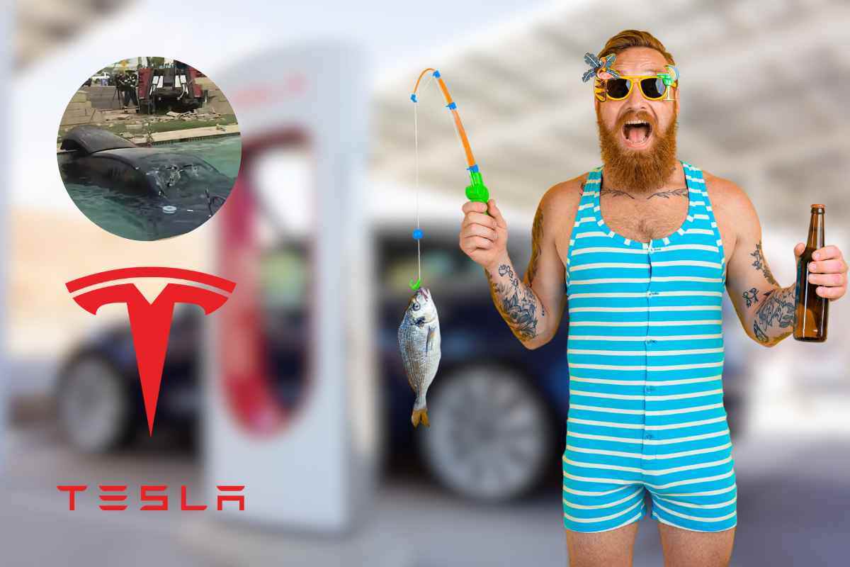 Tesla finisce in piscina