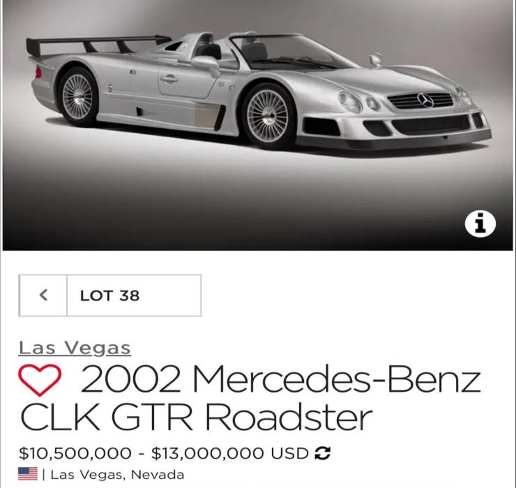 Mercedes CLK GTR prezzo asta Stati Uniti