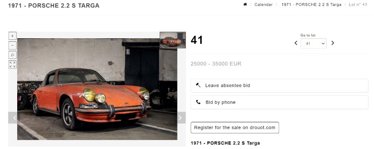 Porsche 2.2S Targa barn find fienile vendita