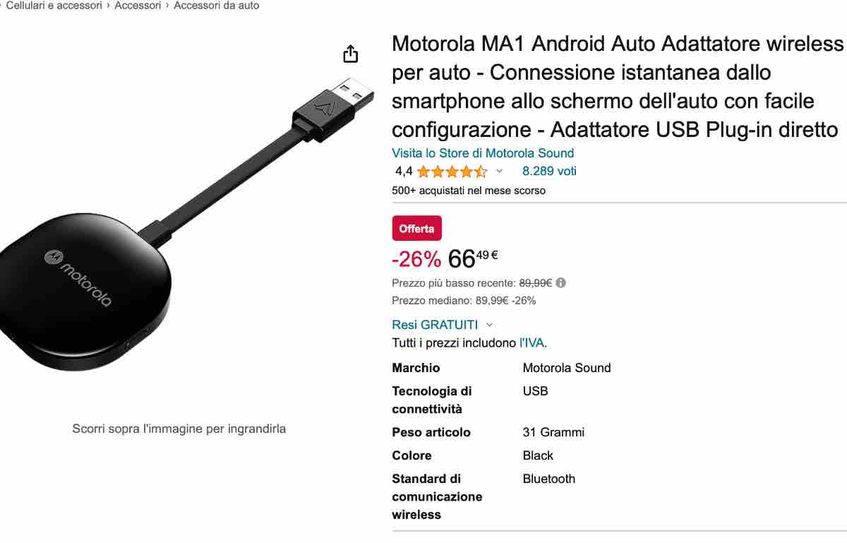 Annuncio su Amazon, Motorola MA1 Android Auto