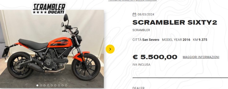 Ducati Scrambler Sixty2 occasione vendita modello usato